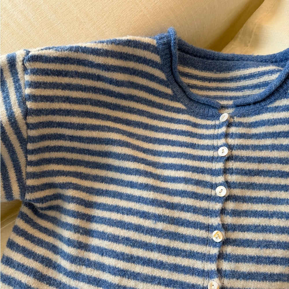 Striped Blue & Cream Button-Up Sweater